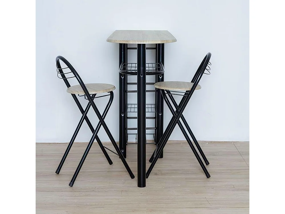 DUPI Conjunto Mesa de Cocina BAR + 2 Taburetes Plegables (Taupe/Negro)