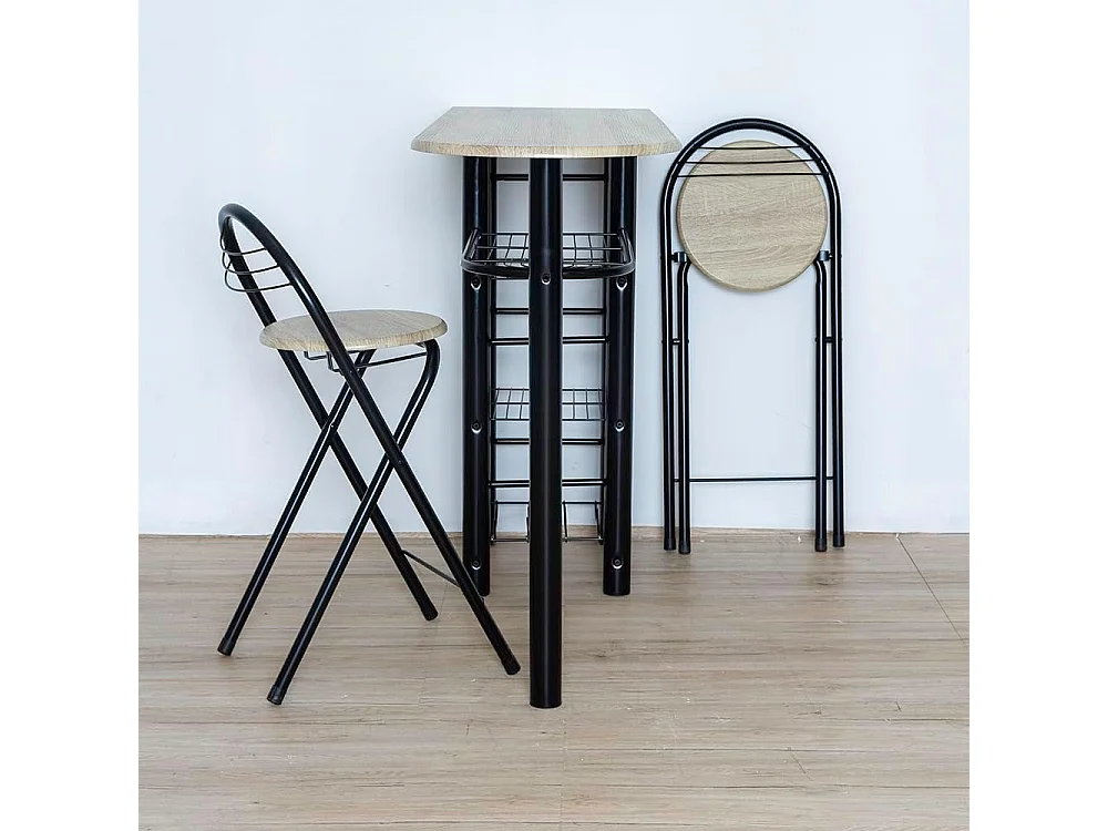 DUPI Conjunto Mesa de Cocina BAR + 2 Taburetes Plegables (Taupe/Negro)