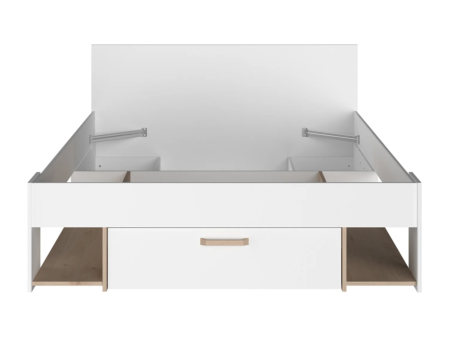 Cama 140 x 190/200 cm com espaços de arrumação branco e natural + sommier - KINSELIA