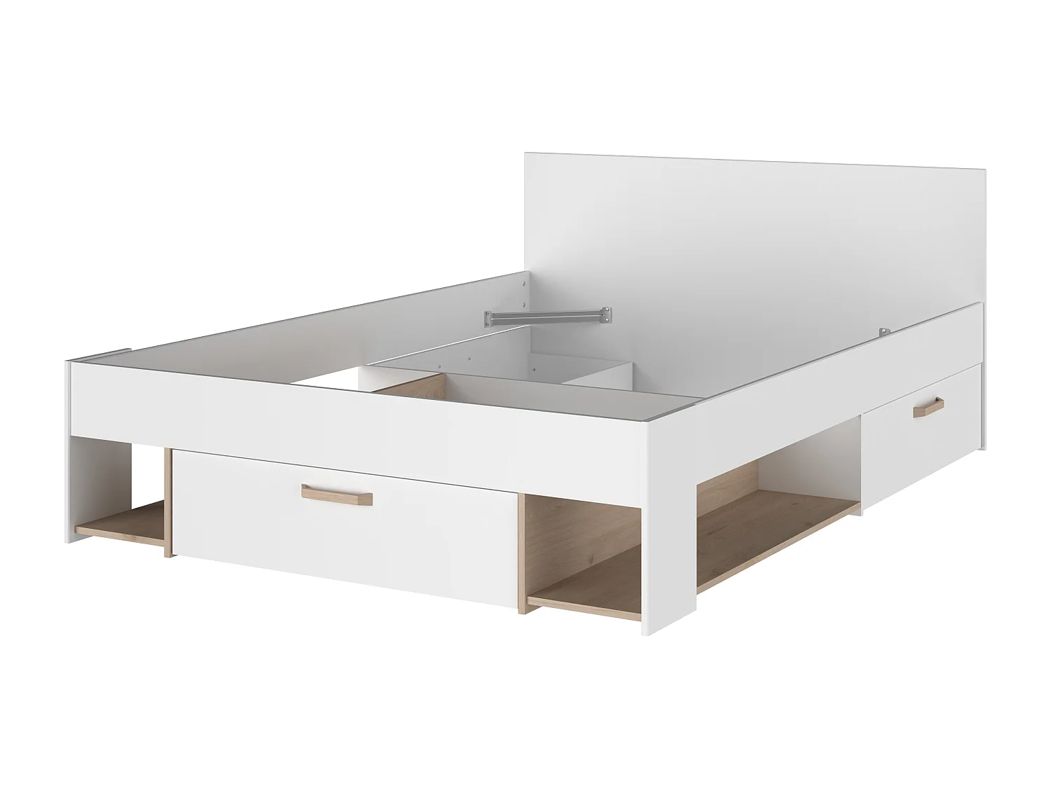 Cama 140 x 190/200 cm com espaços de arrumação branco e natural + sommier + colchão - KINSELIA