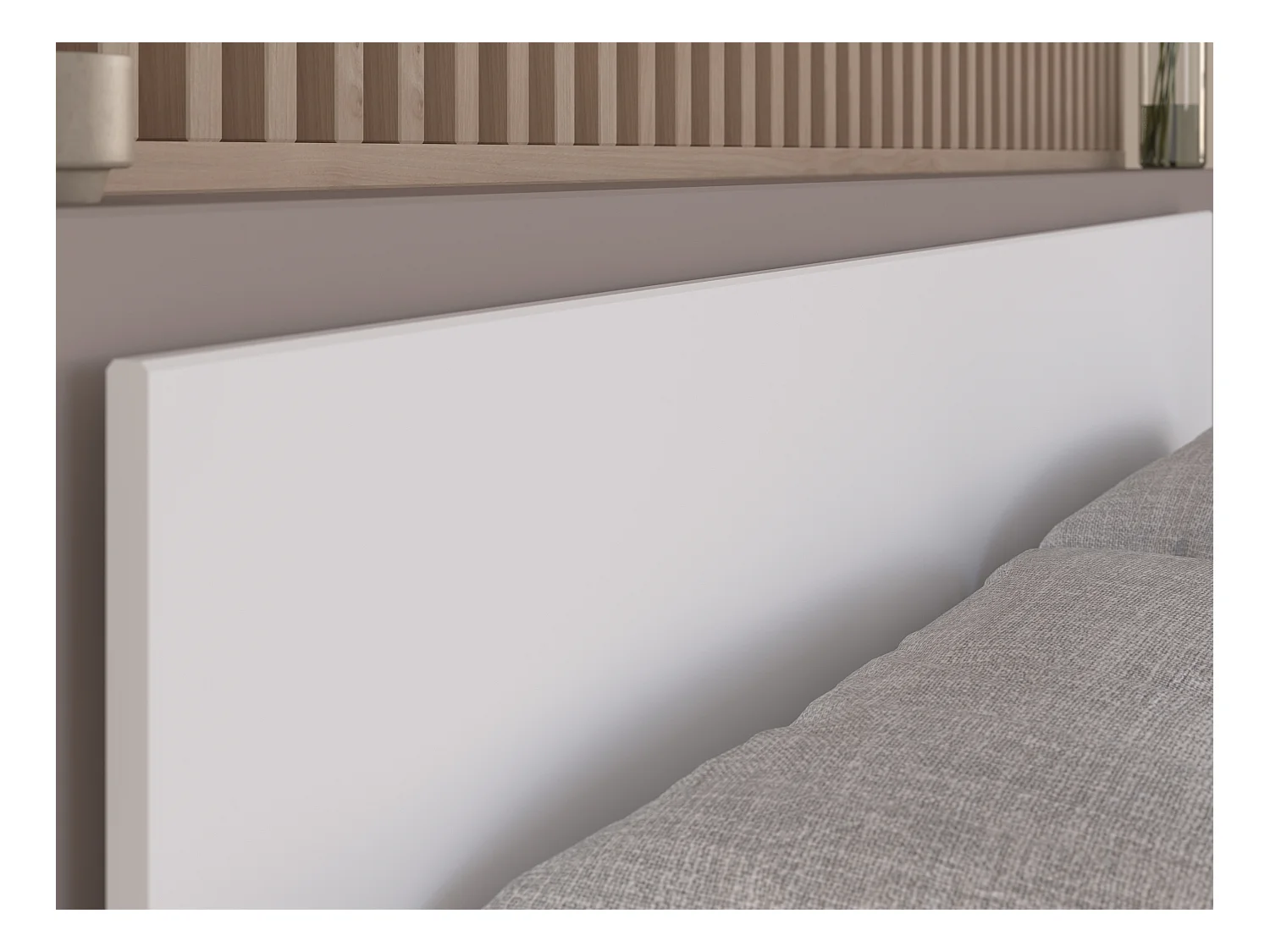 Bed 140 x 190/200 cm met opbergruimte - Wit en houtlook + bedbodem + matras - KINSELIA