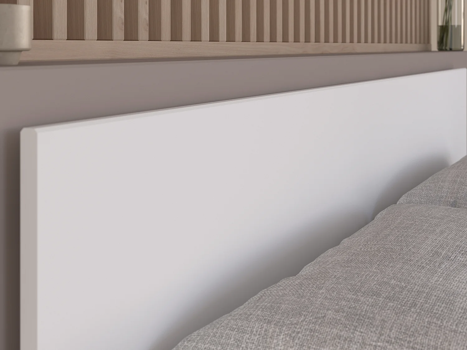 Lit 140 x 190/200 cm avec rangements - Blanc et naturel + Sommier + Matelas - KINSELIA