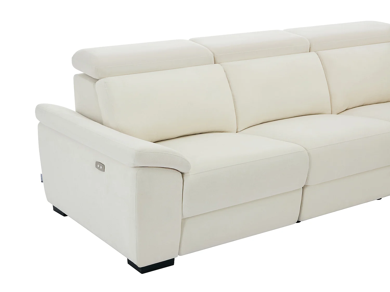 Elektrische relax-hoekbank met hoek rechts van beige stof KOKIBA