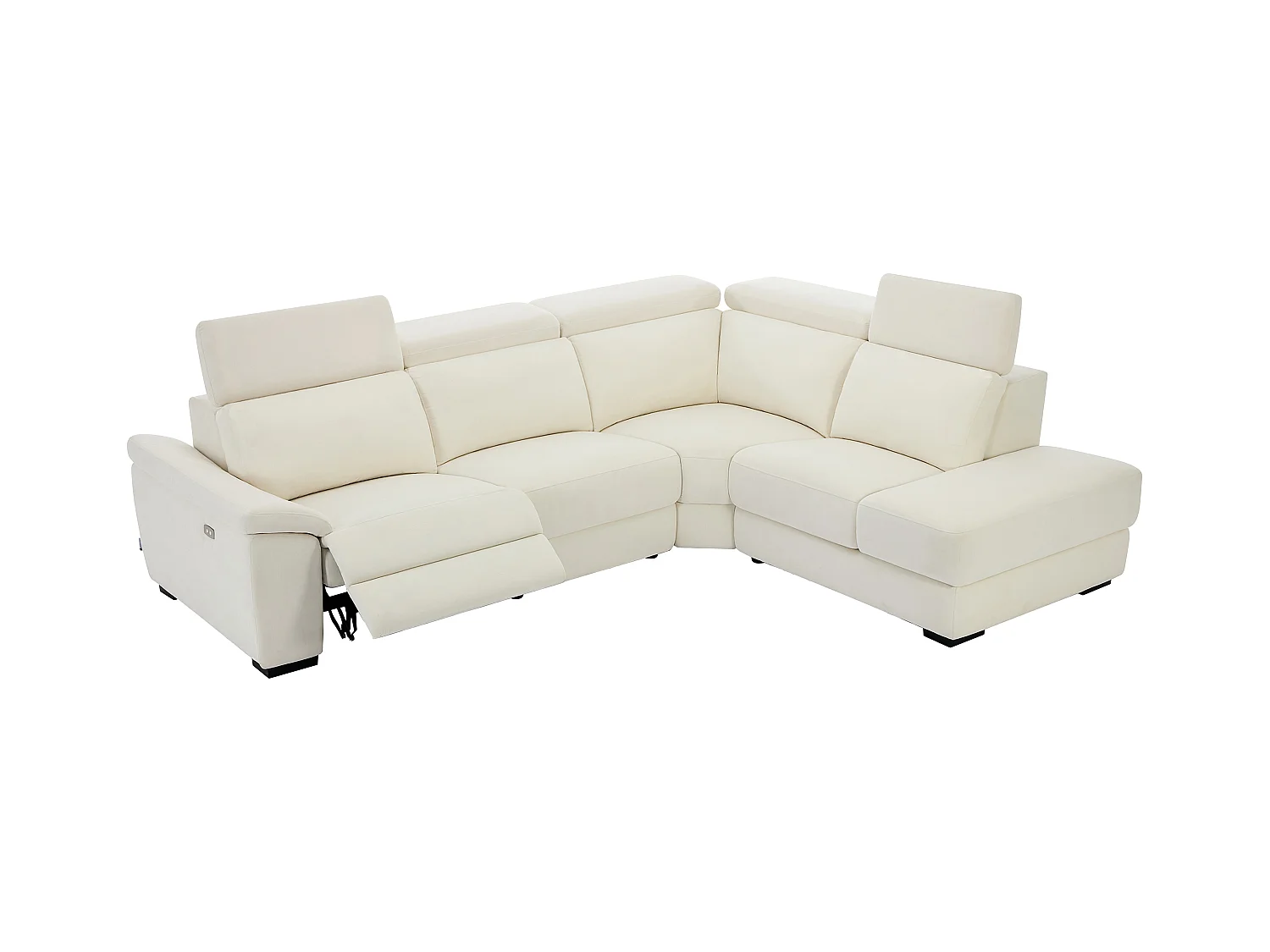 Elektrische relax-hoekbank met hoek rechts van beige stof KOKIBA