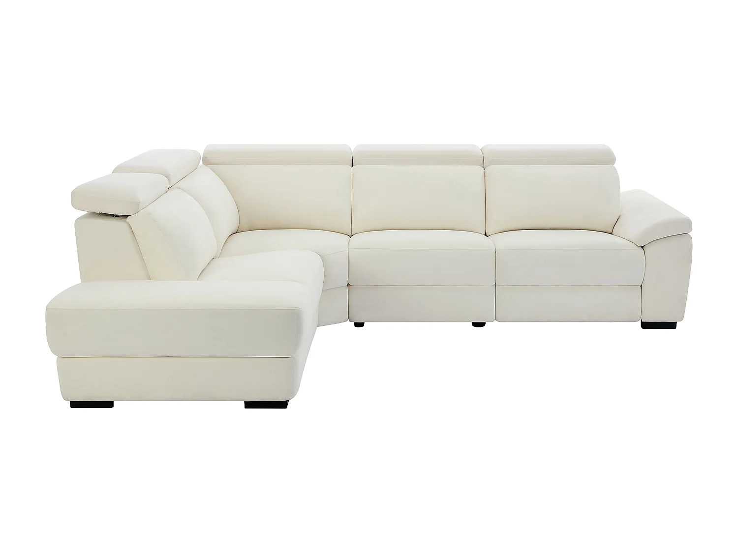 Elektrische relax-hoekbank met hoek links van beige stof KOKIBA