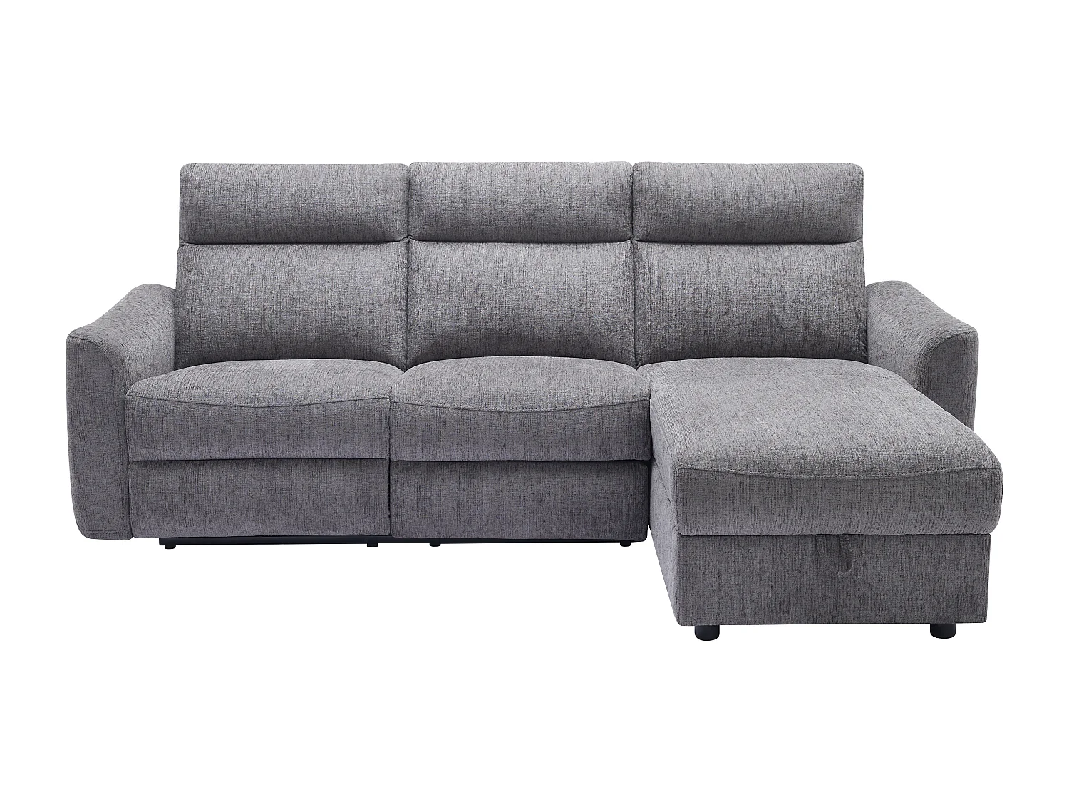 Canapé d'angle droit relax électrique avec rangements en tissu gris chiné MOROZEL