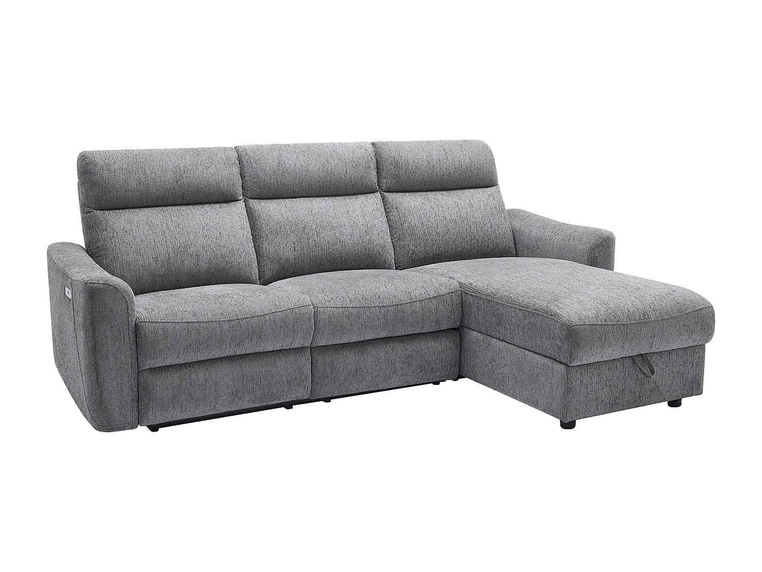 Eckrelaxsofa elektrisch mit Stauraum - Ecke rechts - melierter Stoff - Grau günstig online kaufen