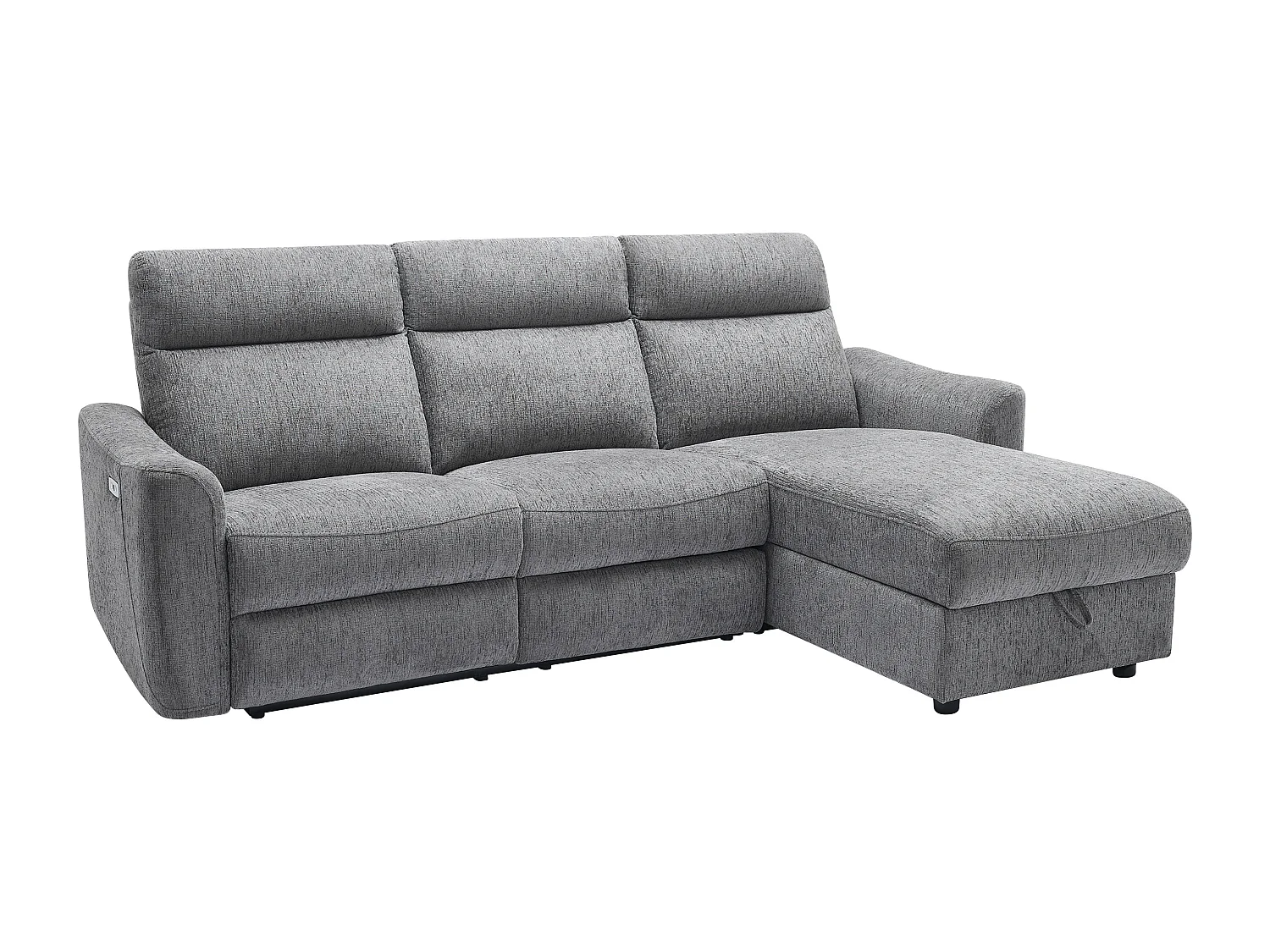 Canapé d'angle droit relax électrique avec rangements en tissu gris chiné MOROZEL