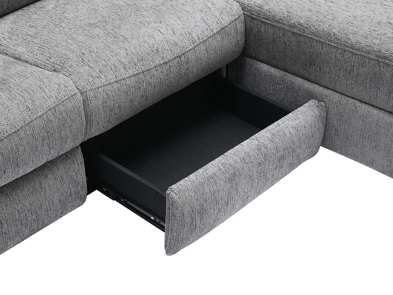 Canapé d'angle droit relax électrique avec rangements en tissu gris chiné MOROZEL