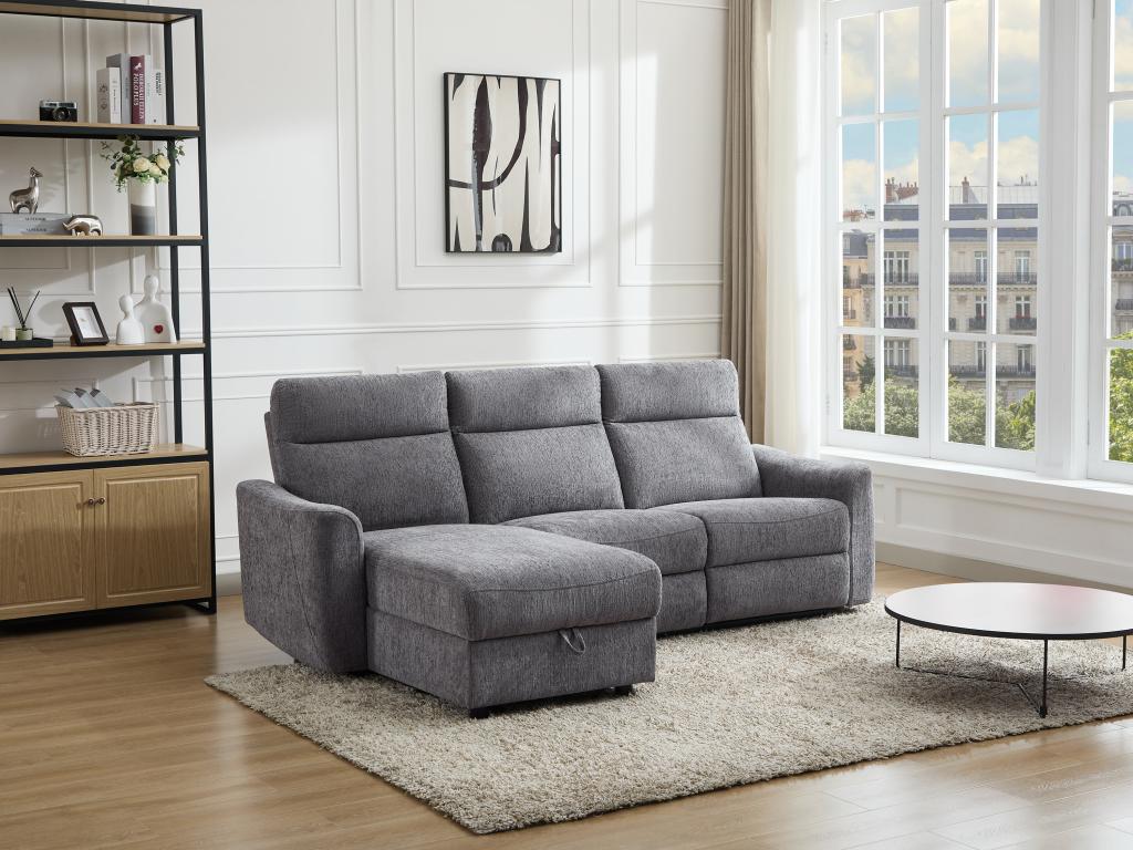 Eckrelaxsofa elektrisch mit Stauraum - Ecke links - melierter Stoff - Grau günstig online kaufen