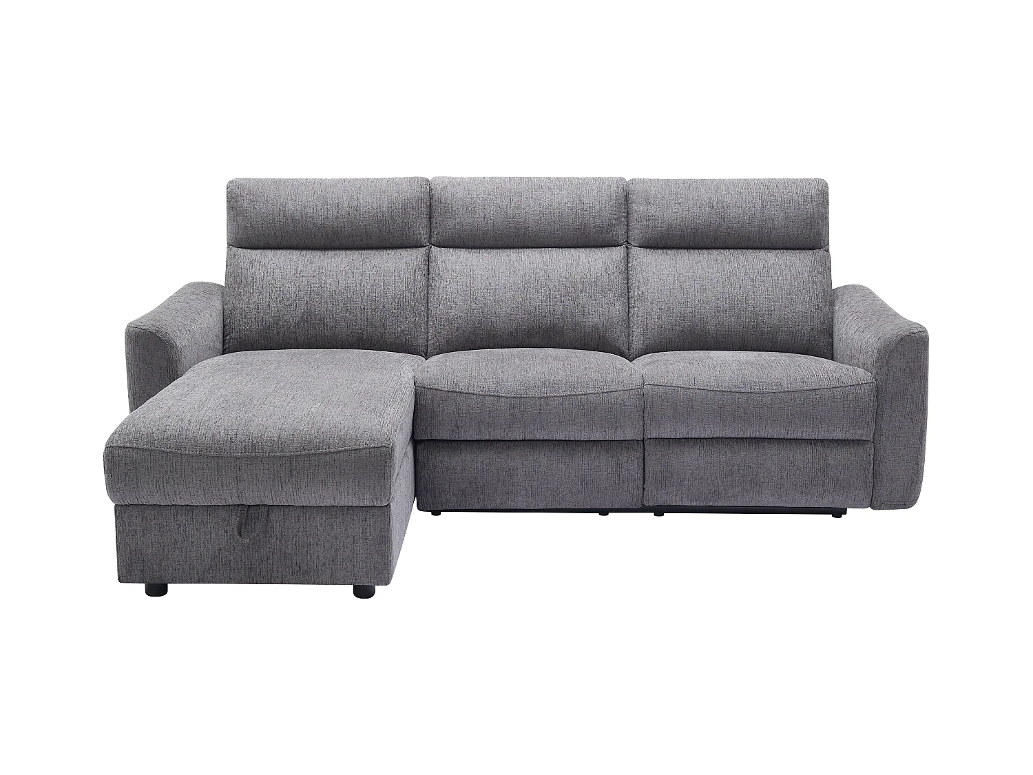 Venstrevendt hjørneesofa med elektrisk afslapningsfunktion med opbevaringsplads i gråmeleret stof MOROZEL