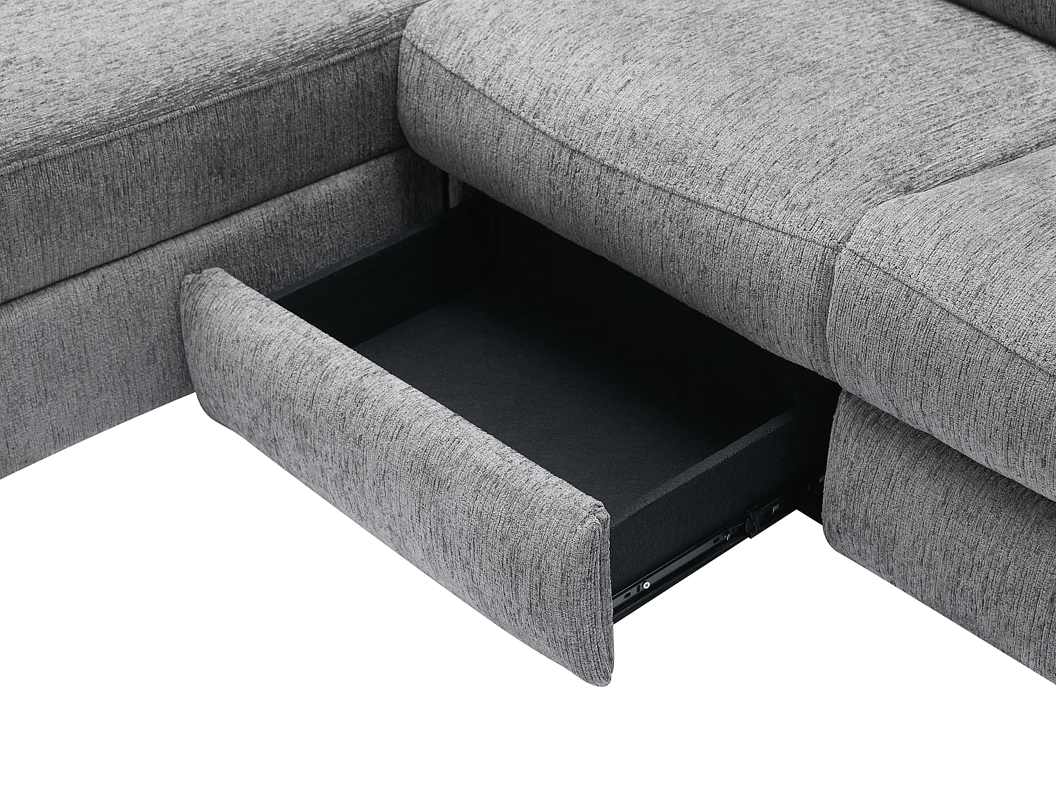 Canapé d'angle gauche relax électrique avec rangements en tissu gris chiné MOROZEL