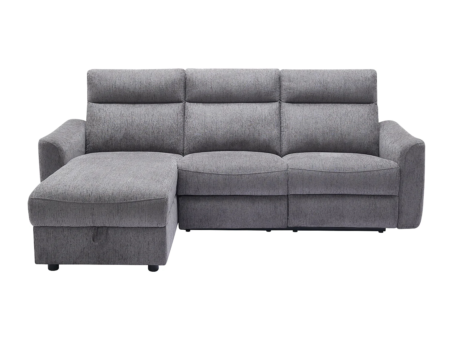 Canapé d'angle gauche relax électrique avec rangements en tissu gris chiné MOROZEL