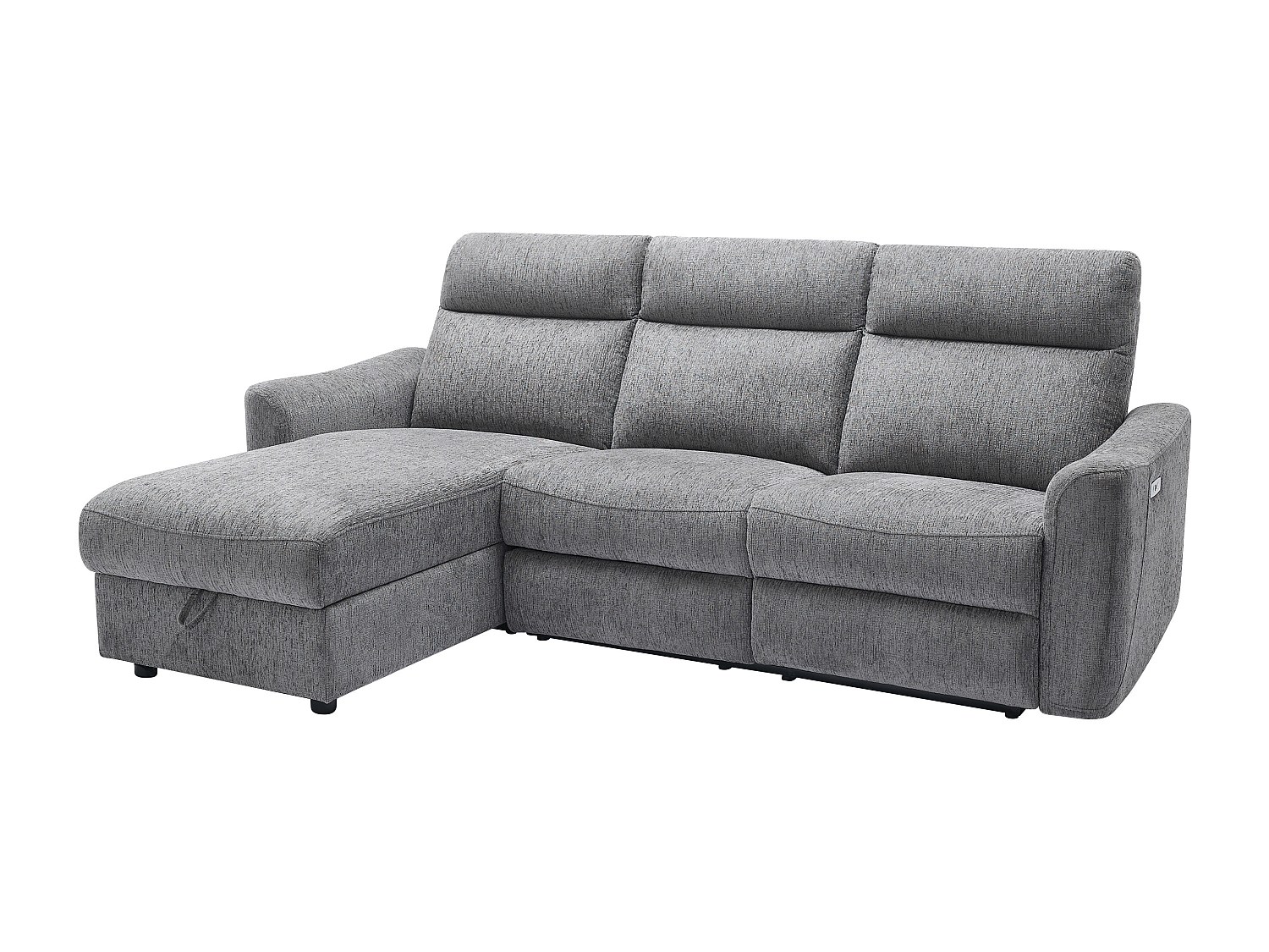 Eckrelaxsofa elektrisch mit Stauraum - Ecke links - melierter Stoff - Grau günstig online kaufen