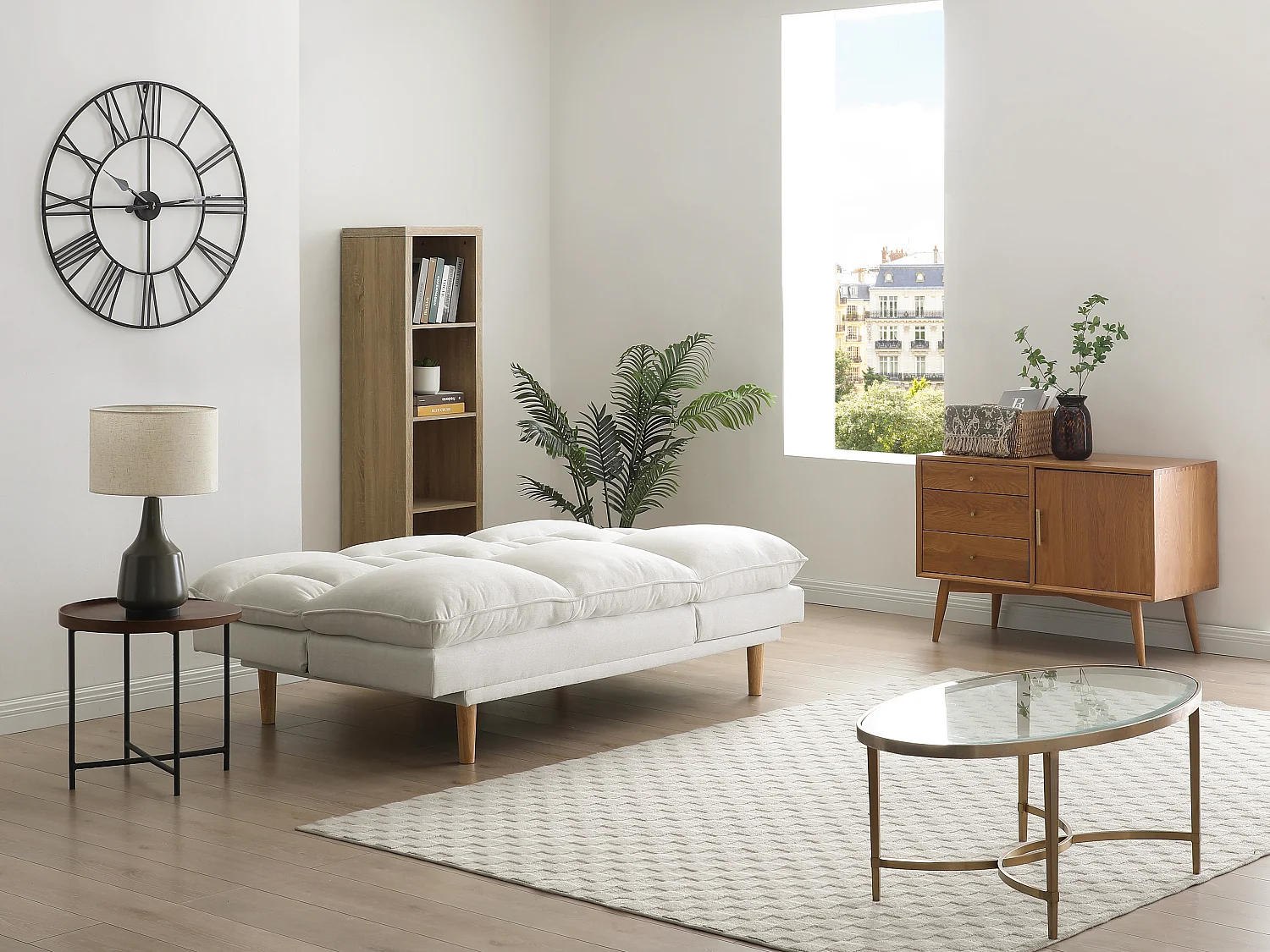 Canapé inclinable 3 places convertible clic-clac en tissu beige PALOBU