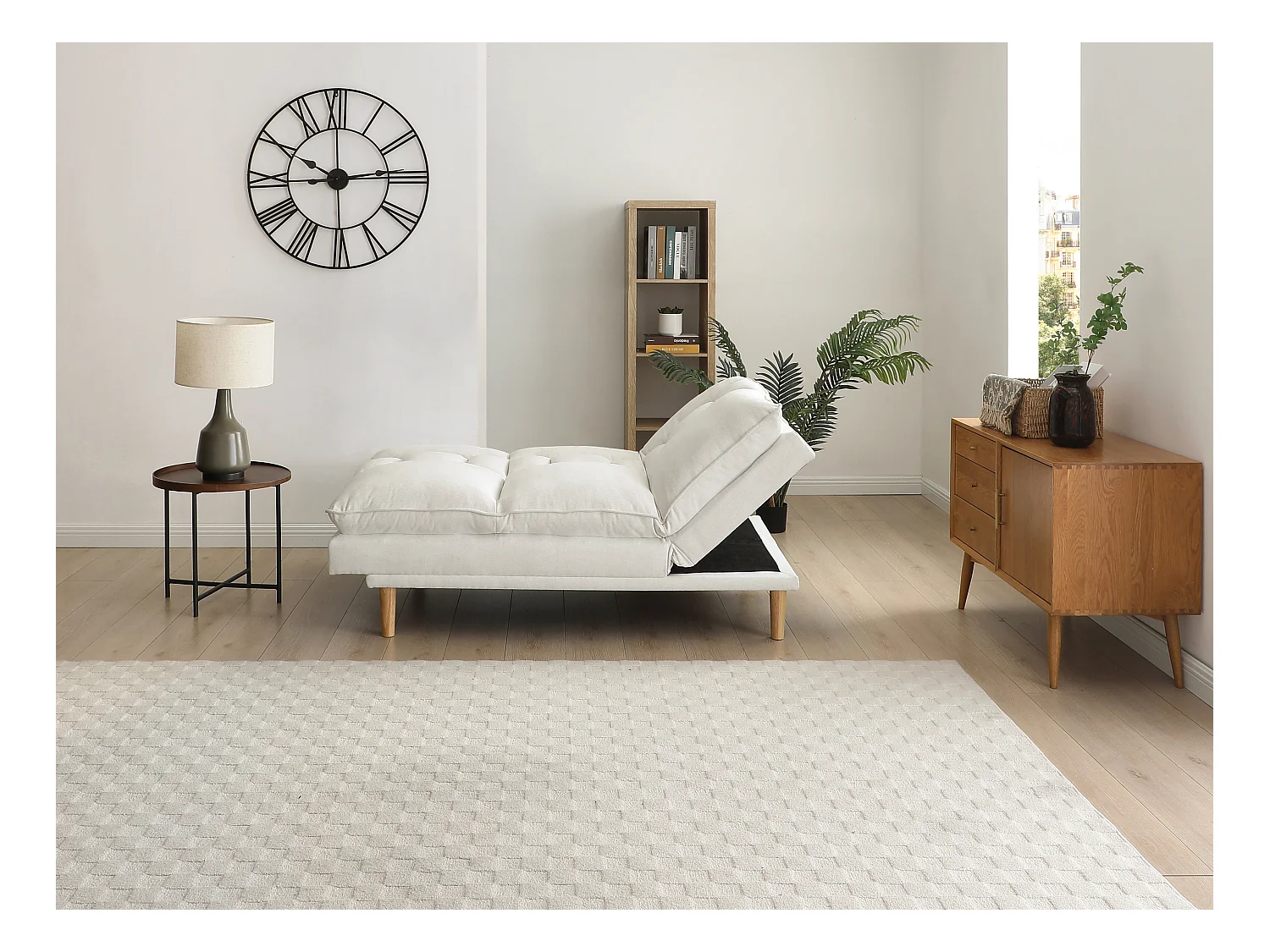 Canapé inclinable 3 places convertible clic-clac en tissu beige PALOBU