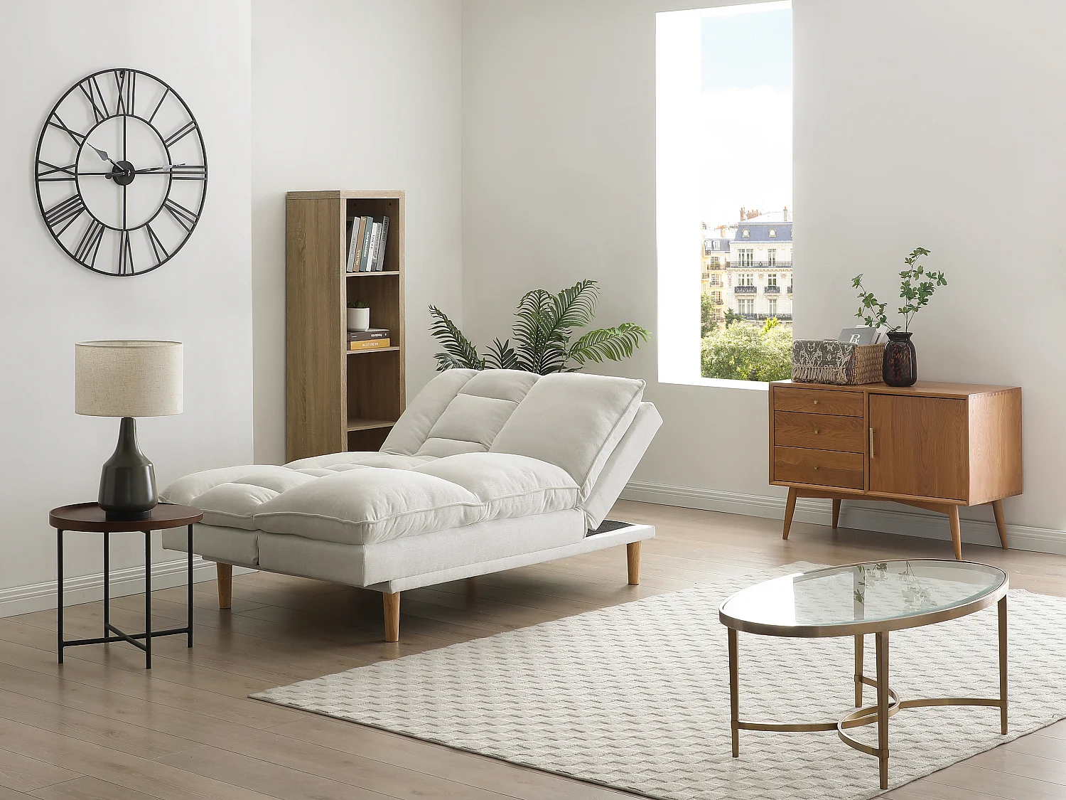 Canapé inclinable 3 places convertible clic-clac en tissu beige PALOBU