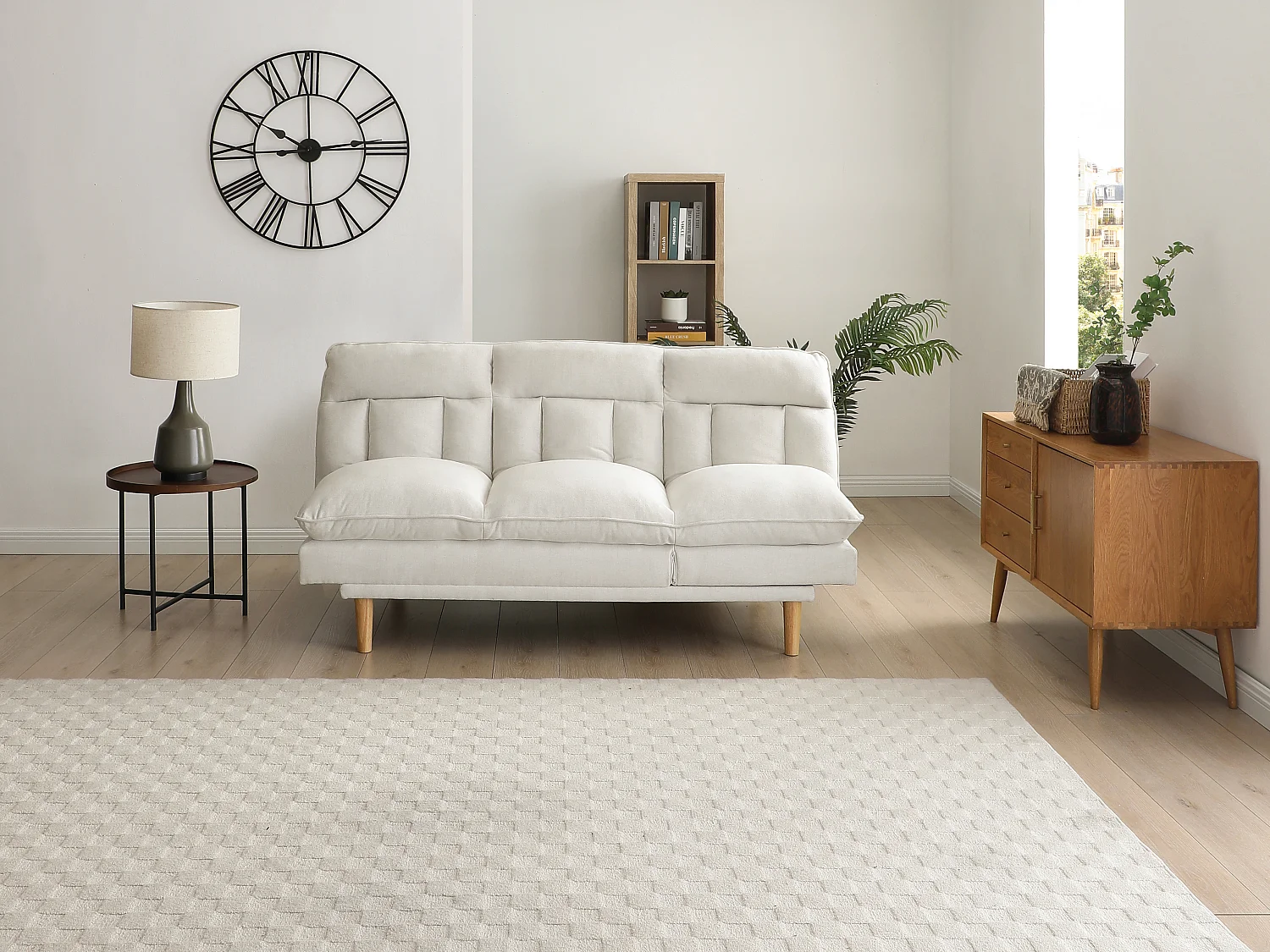 Canapé inclinable 3 places convertible clic-clac en tissu beige PALOBU