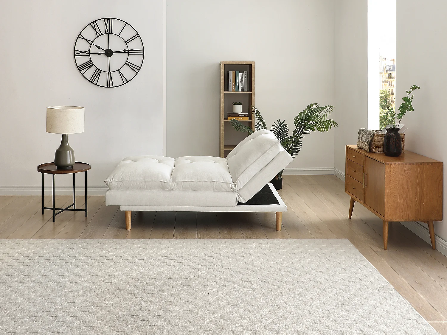 Canapé inclinable 3 places convertible clic-clac en tissu beige PALOBU