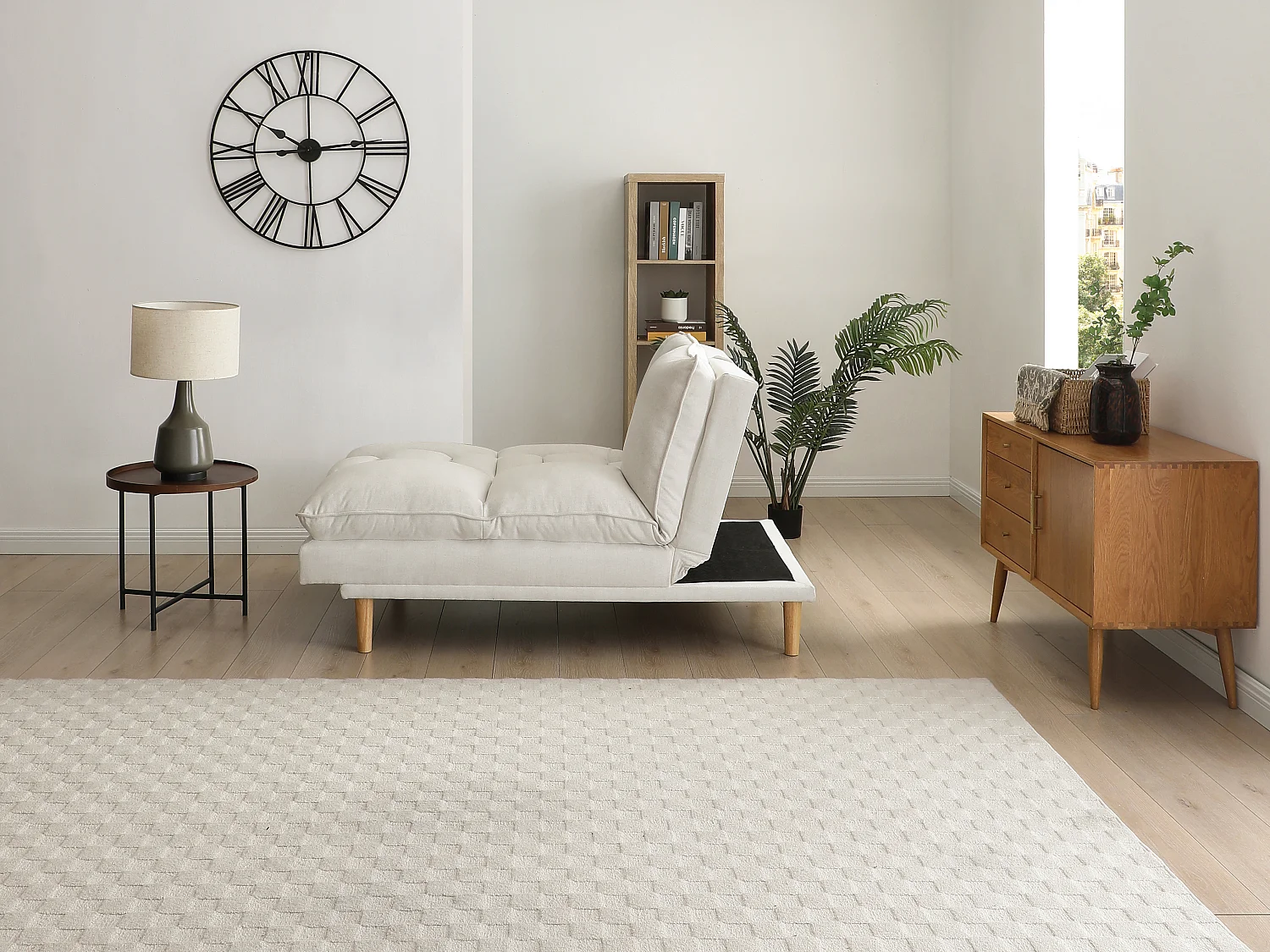 Canapé inclinable 3 places convertible clic-clac en tissu beige PALOBU