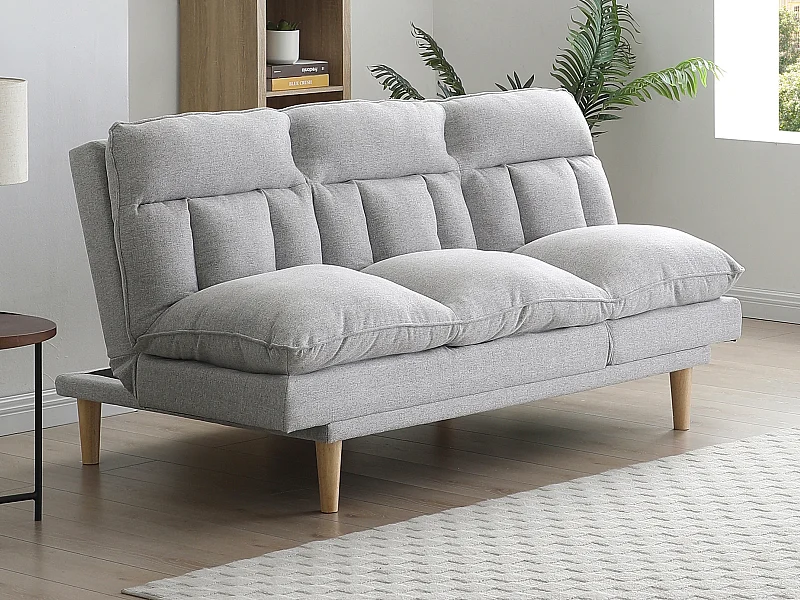 Canapé inclinable 3 places convertible clic-clac en tissu gris clair PALOBU