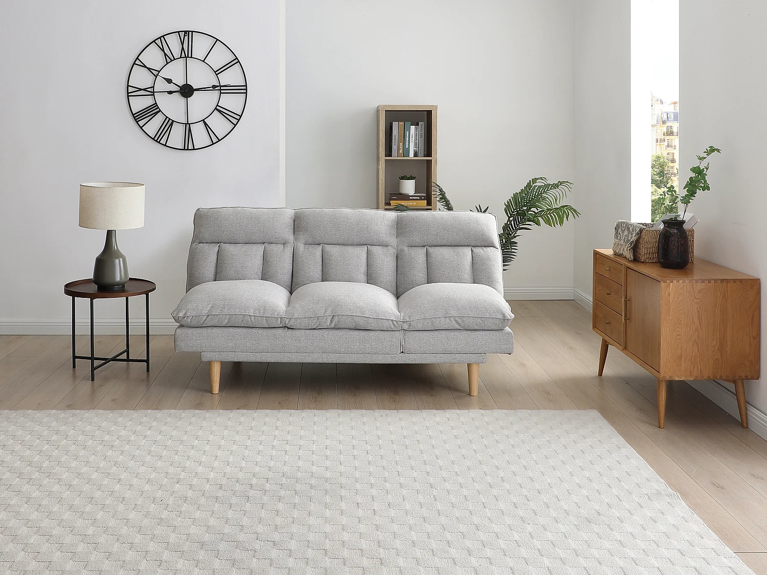 Canapé inclinable 3 places convertible clic-clac en tissu gris clair PALOBU