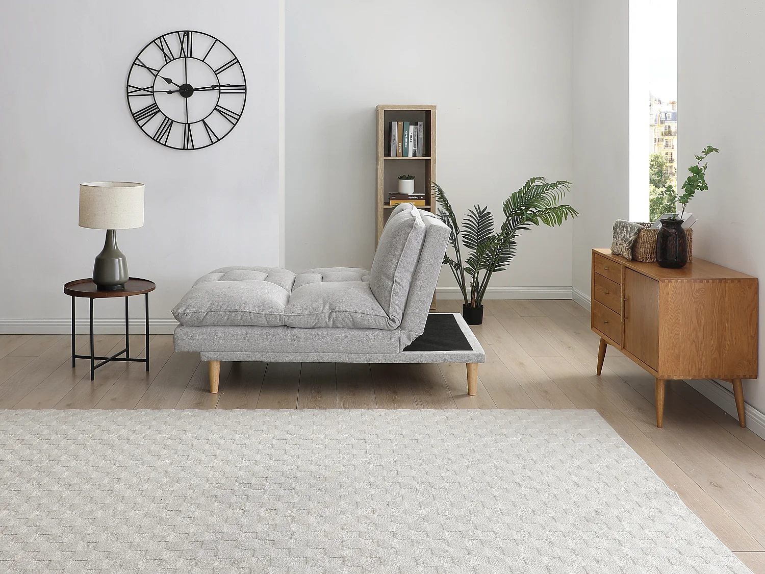 Canapé inclinable 3 places convertible clic-clac en tissu gris clair PALOBU