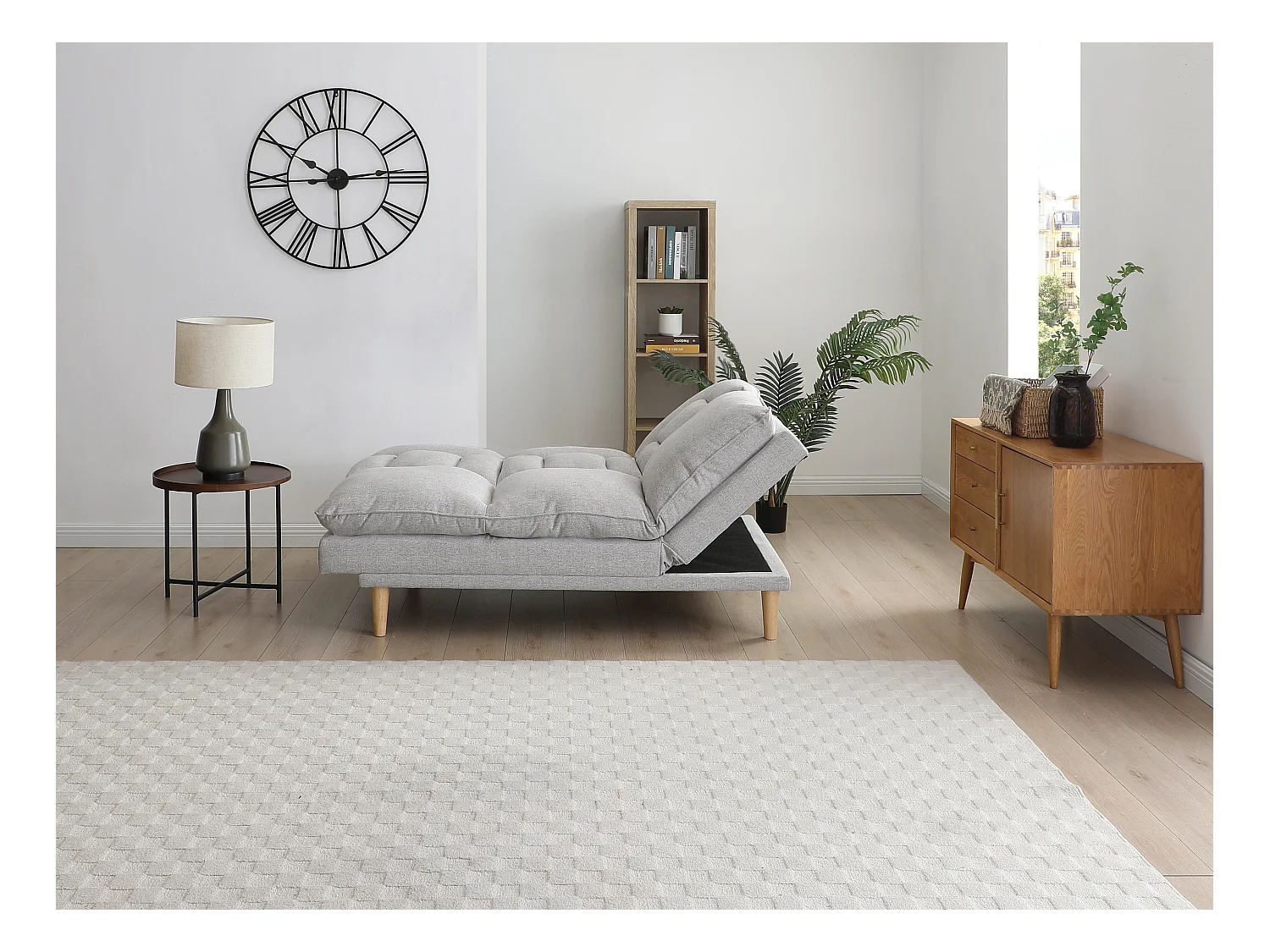 Canapé inclinable 3 places convertible clic-clac en tissu gris clair PALOBU