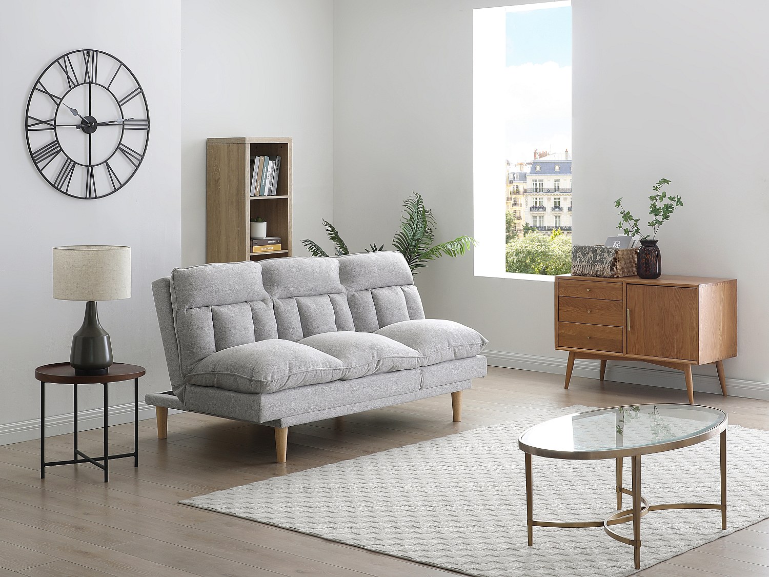 3-Sitzer-Schlafsofa Clic-Clac -  Stoff - Hellgrau - PALOBU günstig online kaufen