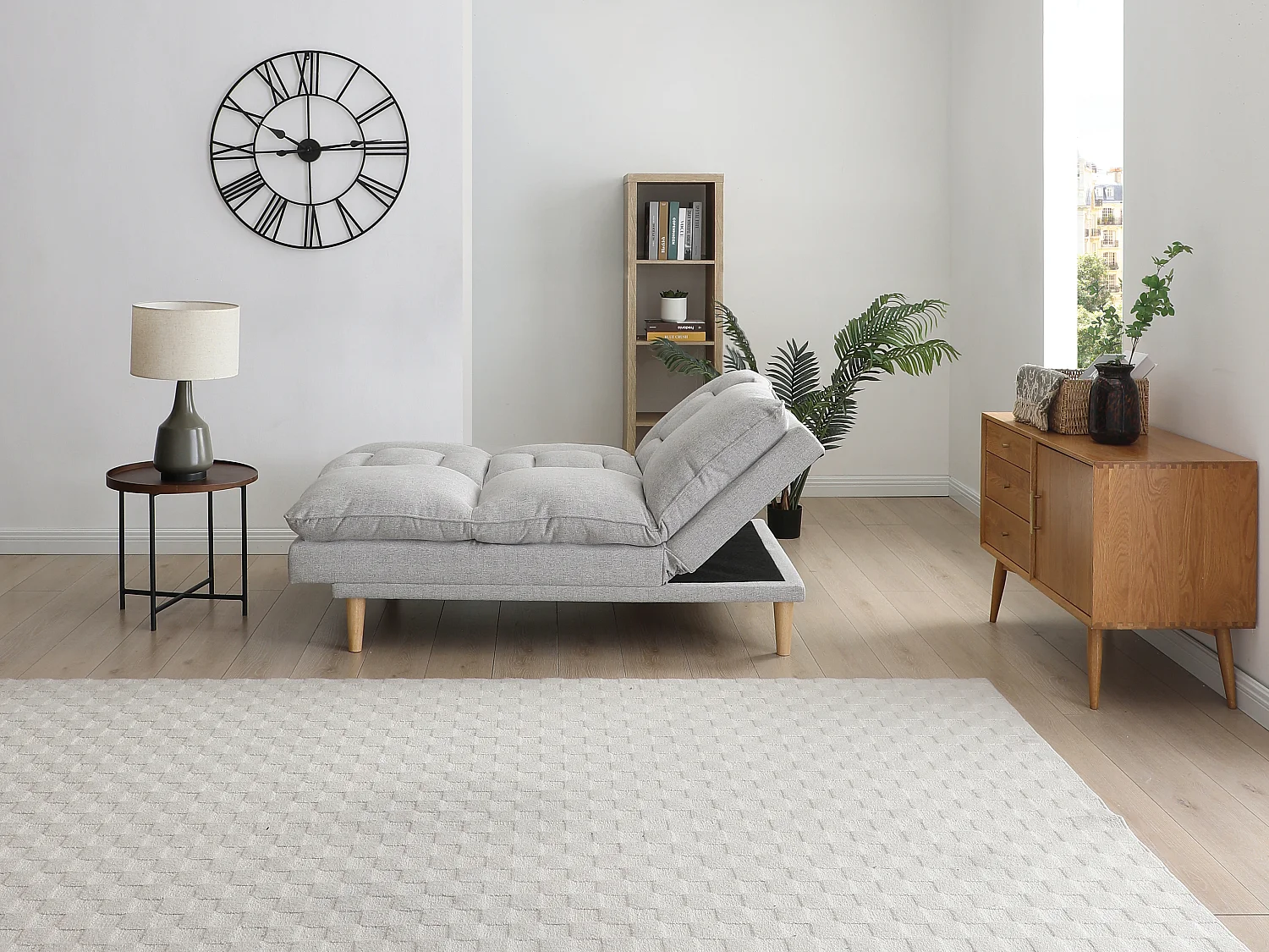 Canapé inclinable 3 places convertible clic-clac en tissu gris clair PALOBU