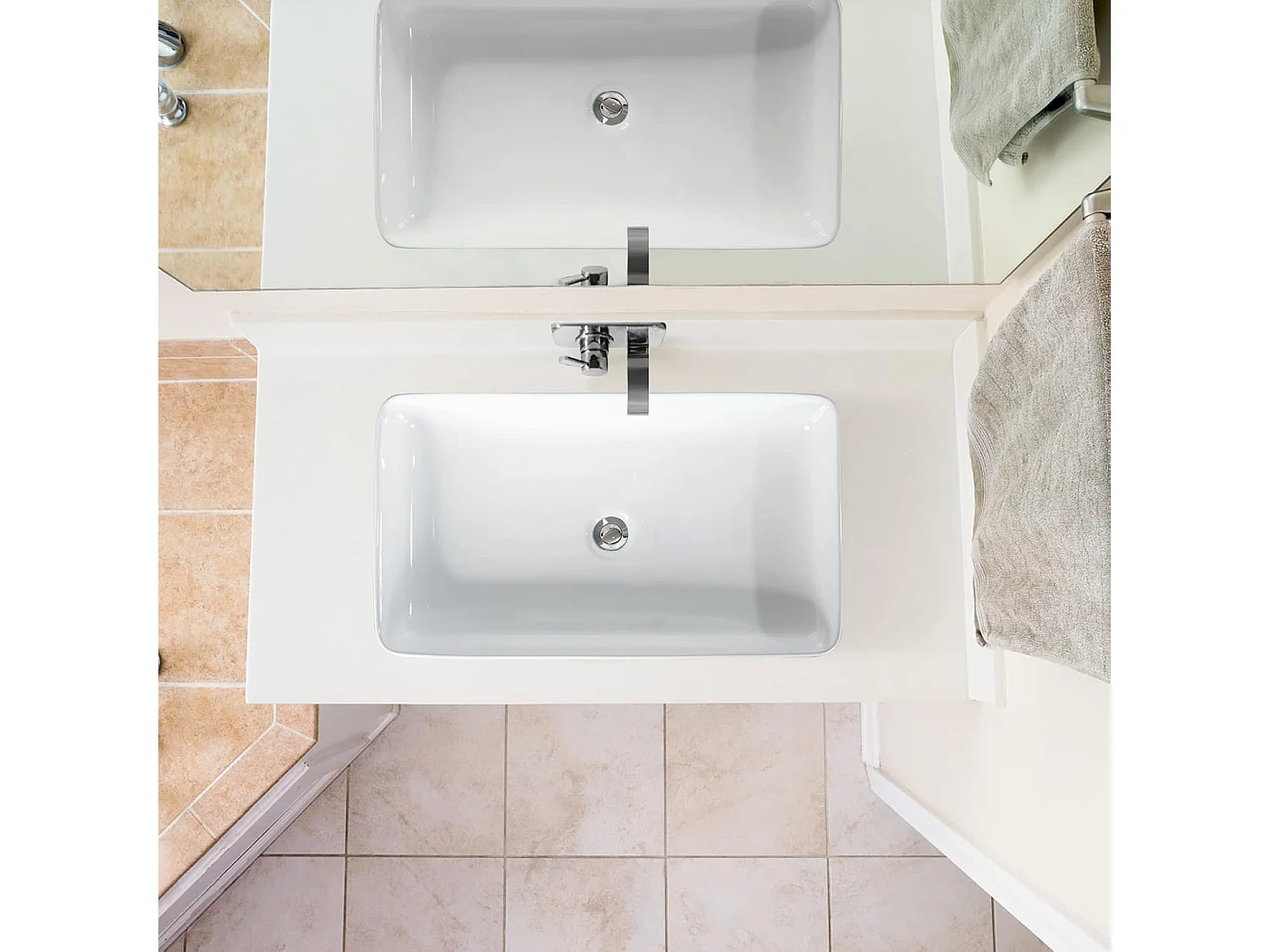 Vasque à Poser en Porcelaine Blanc, Lavabo Salle de Bain 60 x 35 x 11 cm, Lavabo Céramique Rectangulaire avec Vidange Escamotable, pour Maison, Restaurant, Hôtel