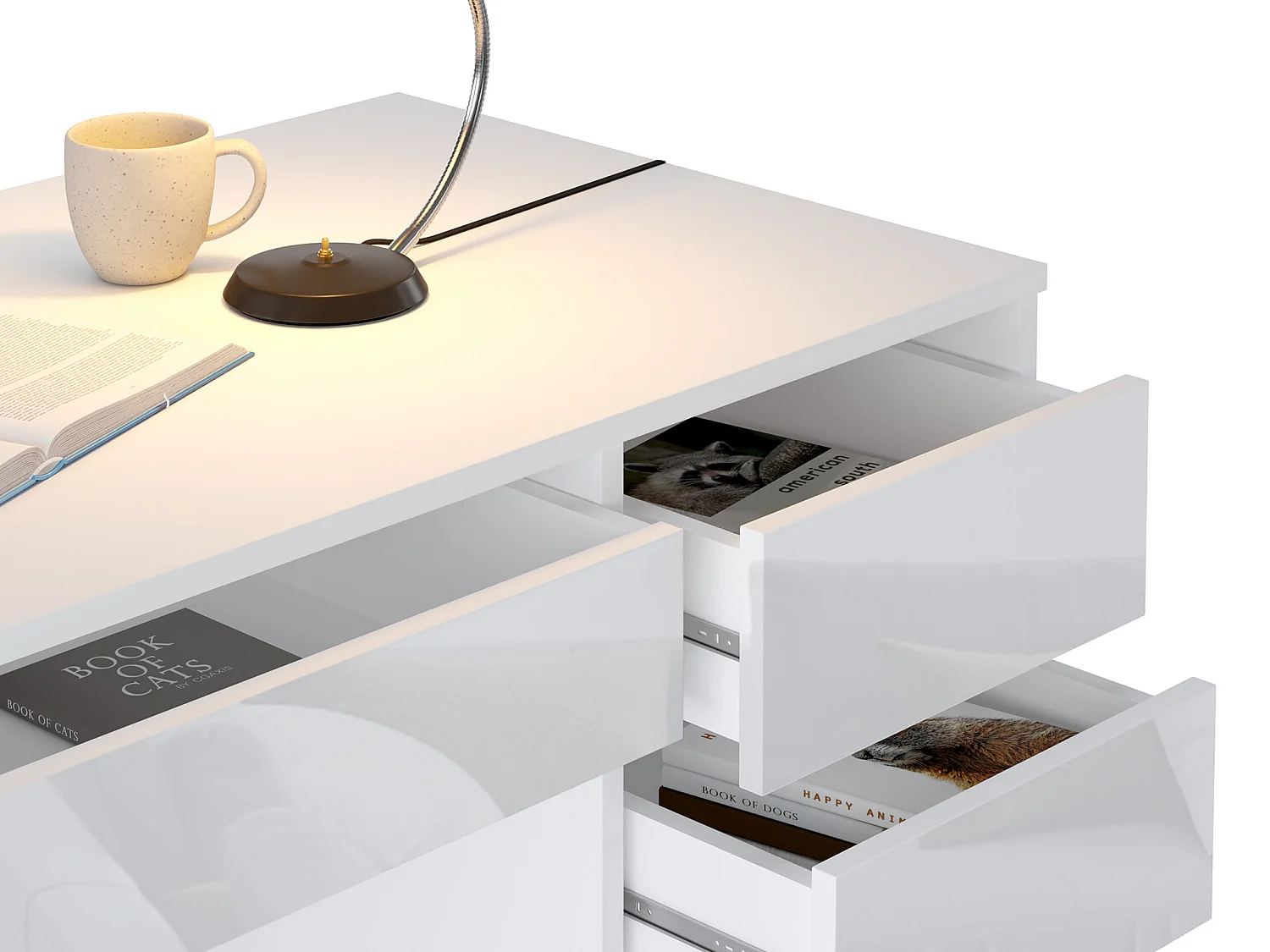 Bureau avec 5 tiroirs - Blanc brillant - JENEMI