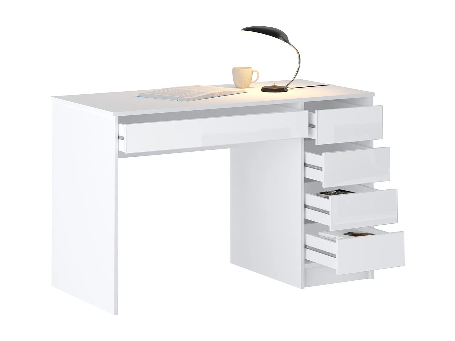 Bureau avec 5 tiroirs - Blanc brillant - JENEMI
