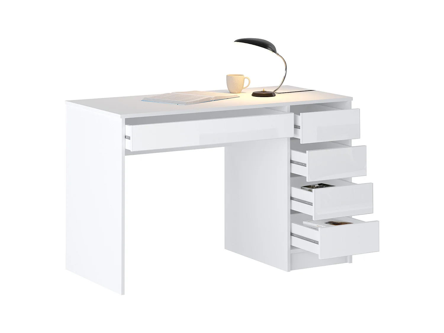 Bureau avec 5 tiroirs - Blanc brillant - JENEMI