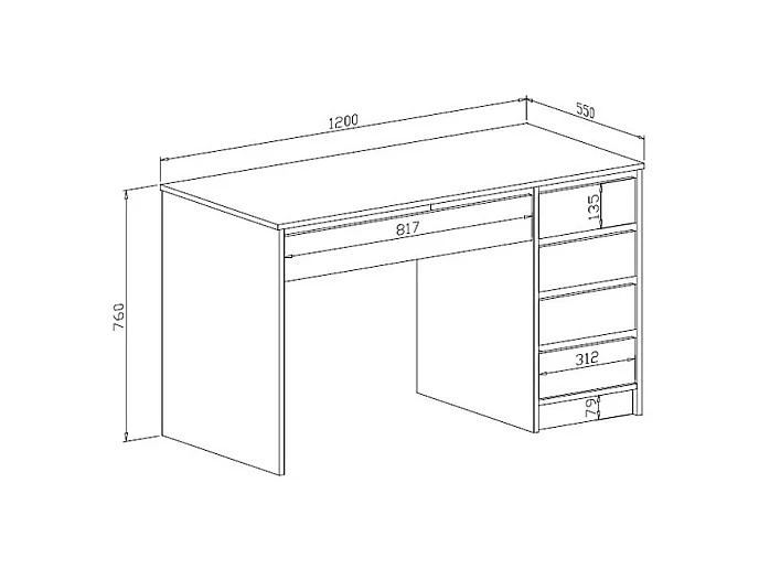 Bureau avec 5 tiroirs - Blanc brillant - JENEMI