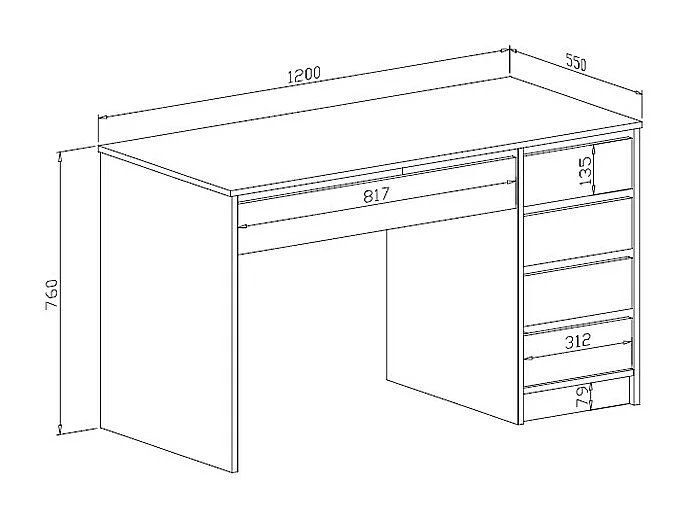 Scrivania con 5 cassetti Bianco lucido - JENEMI