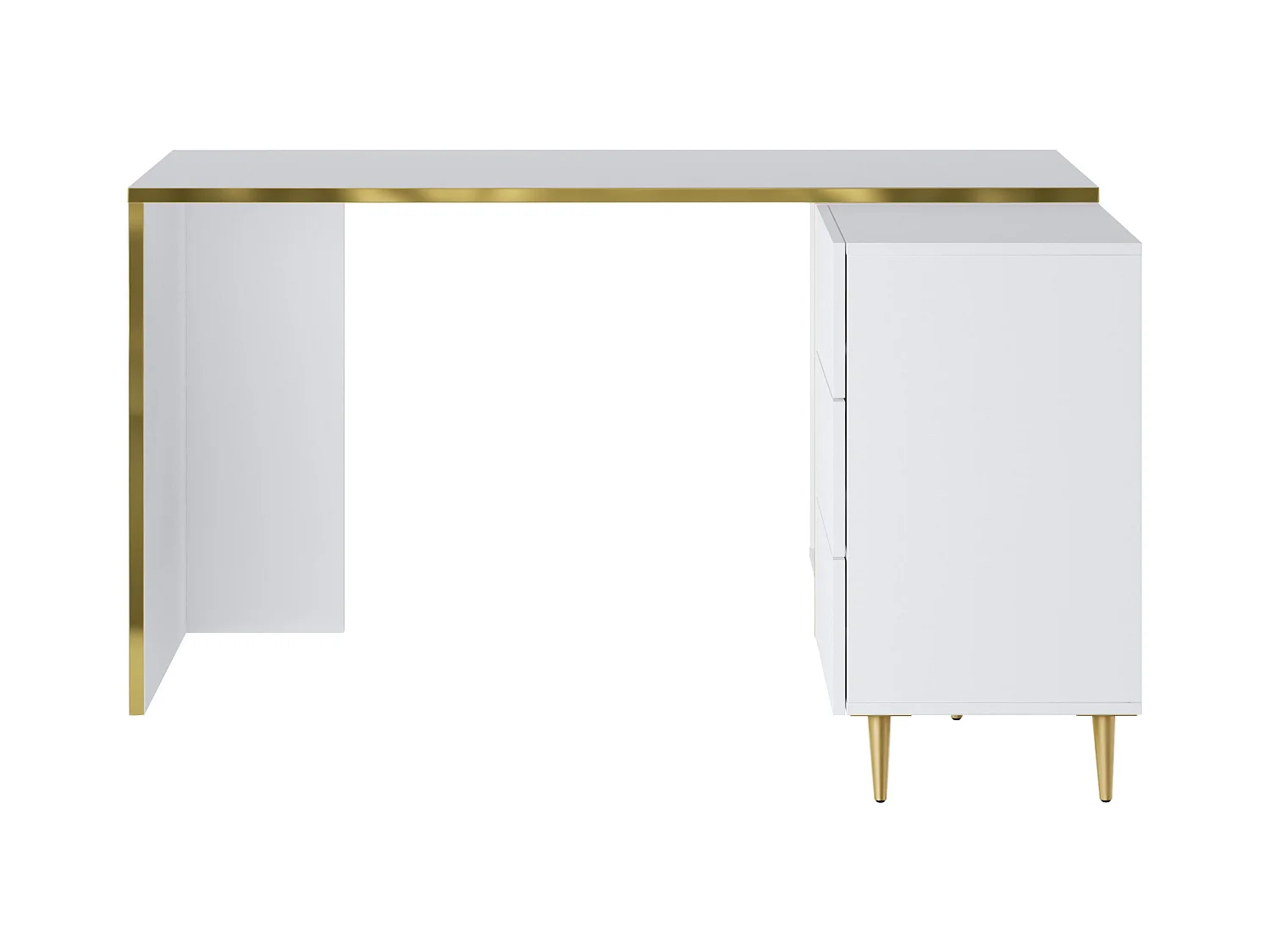 Hoekbureau met lades en nissen - Glanzend wit en goud - MARZIALO