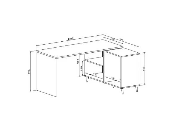 Hjørneskrivebord med skuffer og rum - Højglans hvid og gylden - MARZIALO