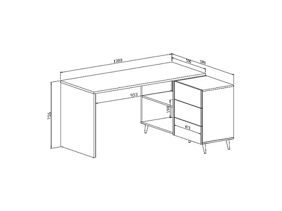 Hjørneskrivebord med skuffer og rum - Højglans hvid og gylden - MARZIALO