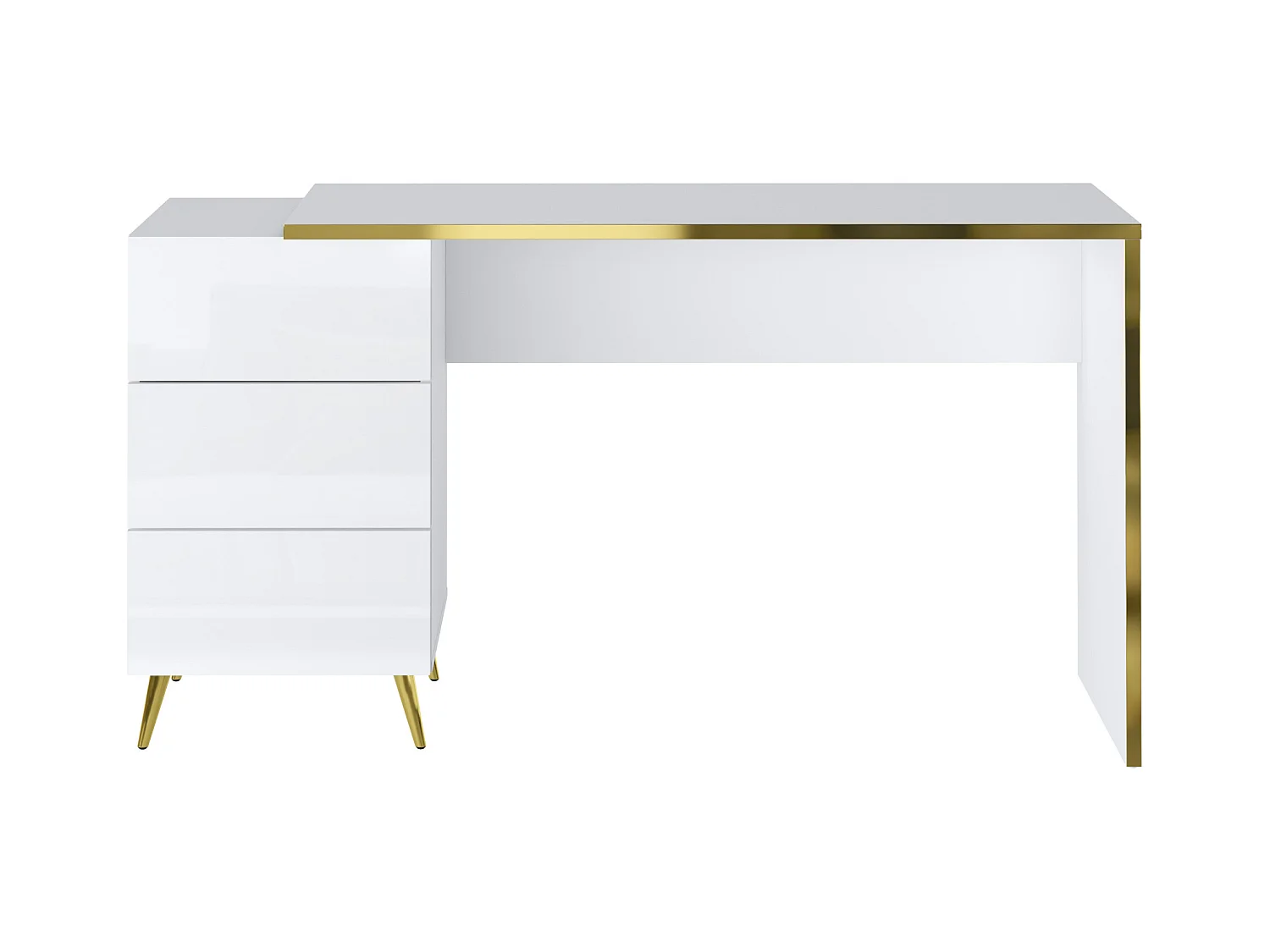 Bureau avec tiroirs - Blanc brillant et doré - MARZIALO