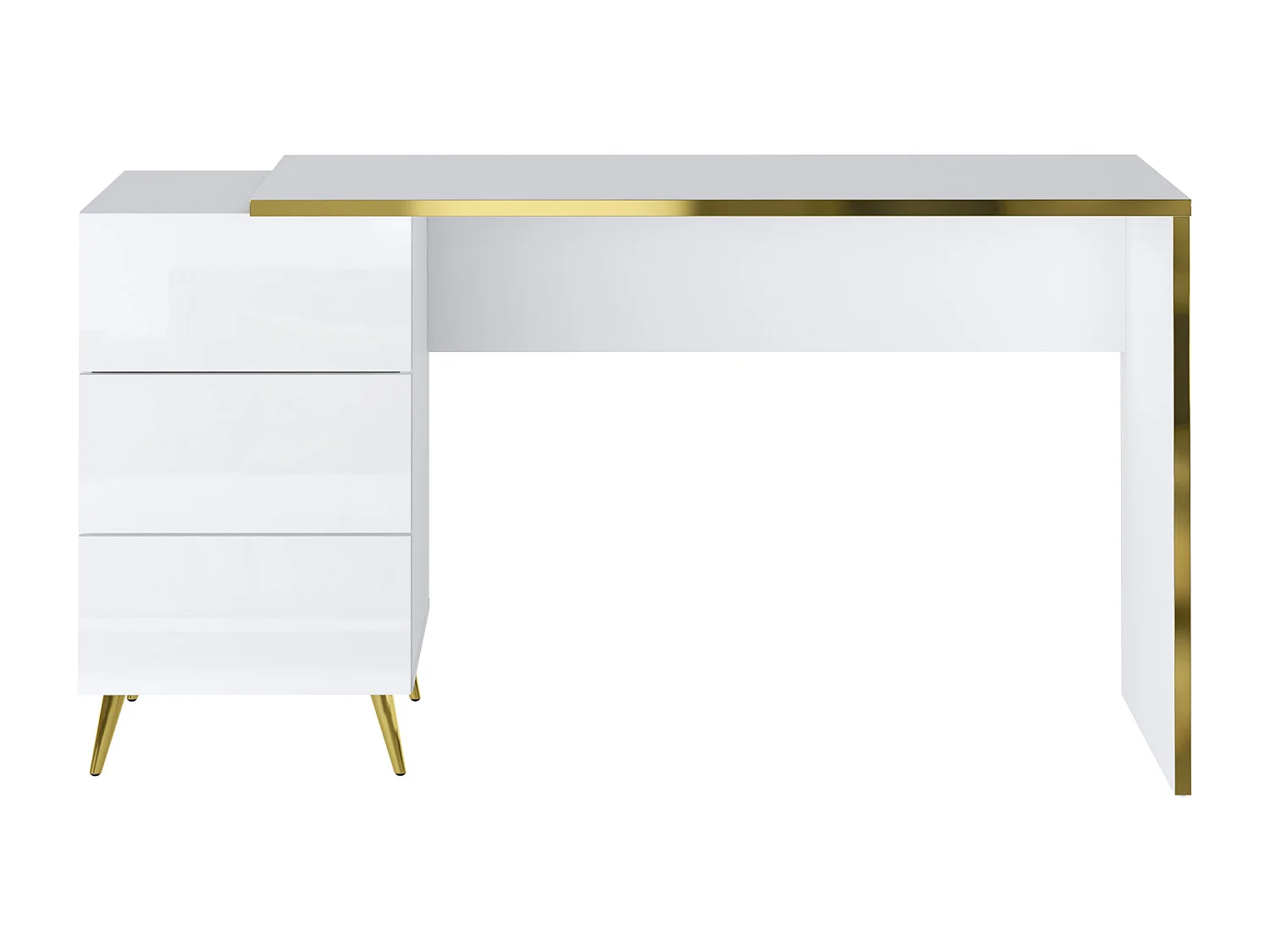 Bureau avec tiroirs - Blanc brillant et doré - MARZIALO