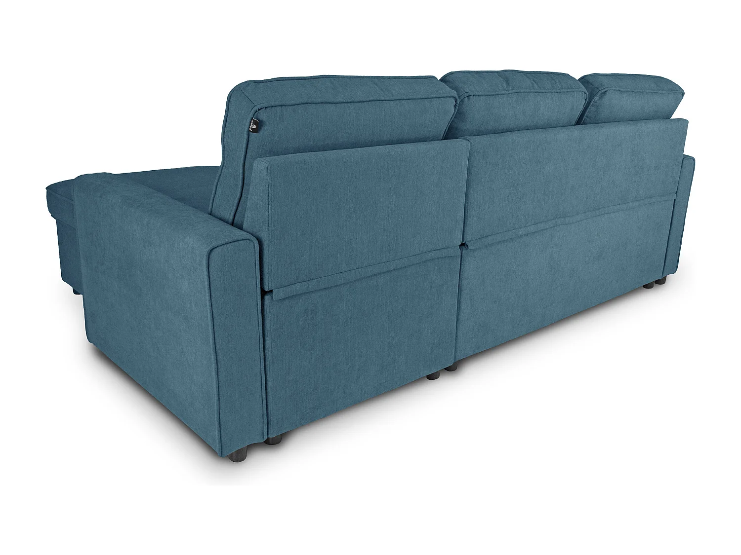 Divano letto angolare con contenitore, divano con chaise longue blu denim mod. Kennedy