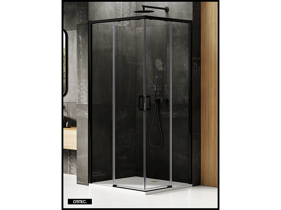 Porte de Douche Coulissante avec Paroi Latérale - 110 x 90 x 200 - NOIR MAT - PRIME