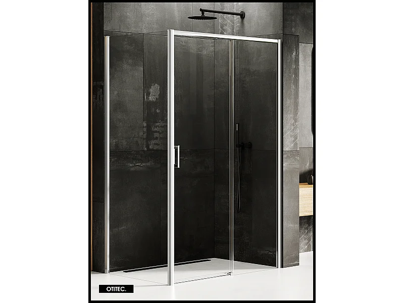 Porte de Douche avec Paroi Latérale (ouverture depuis l'angle) - 160 x 90 x 200 - CHROME - PRIME - DROITE