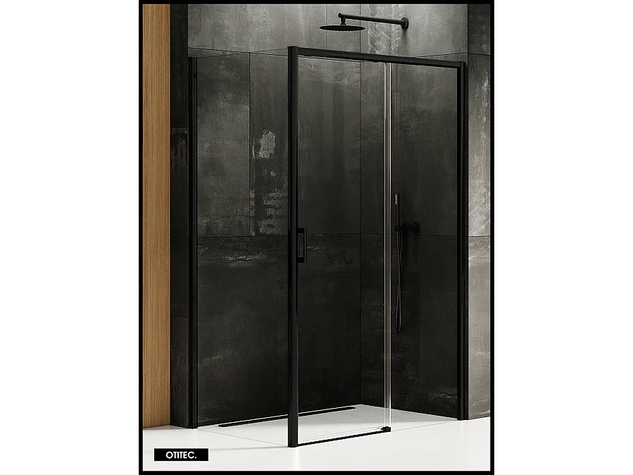 Porte de Douche avec Paroi Latérale (ouverture depuis l'angle) - 140 x 80 x 200 - NOIR MAT - PRIME - DROITE