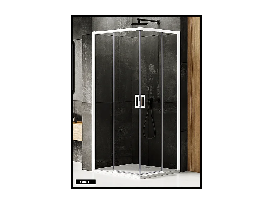 Porte de Douche Coulissante avec Paroi Latérale - 100 x 80 x 200 - BLANC MAT - PRIME