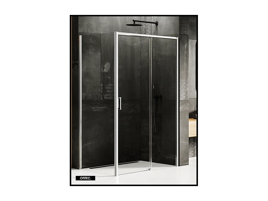 Porte de Douche avec Paroi Latérale (ouverture depuis l'angle) - 140 x 80 x 200 - CHROME - PRIME - DROITE