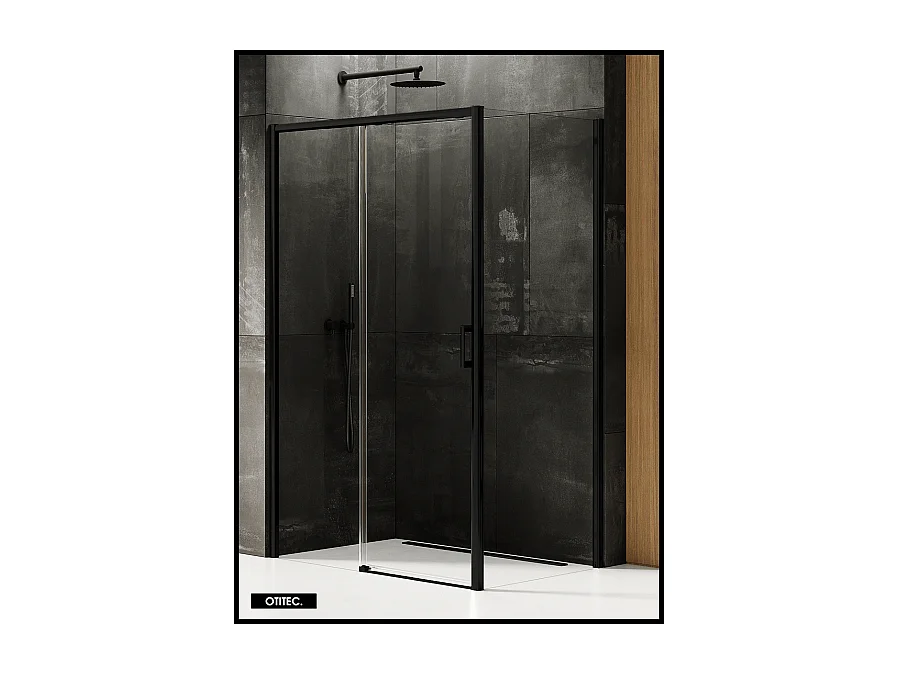 Porte de Douche avec Paroi Latérale (ouverture depuis l'angle) - 100 x 80 x 200 - NOIR MAT - PRIME - GAUCHE