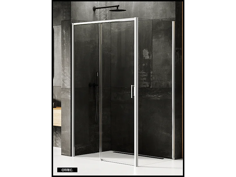 Porte de Douche avec Paroi Latérale (ouverture depuis l'angle) - 160 x 70 x 200 - CHROME - PRIME - GAUCHE