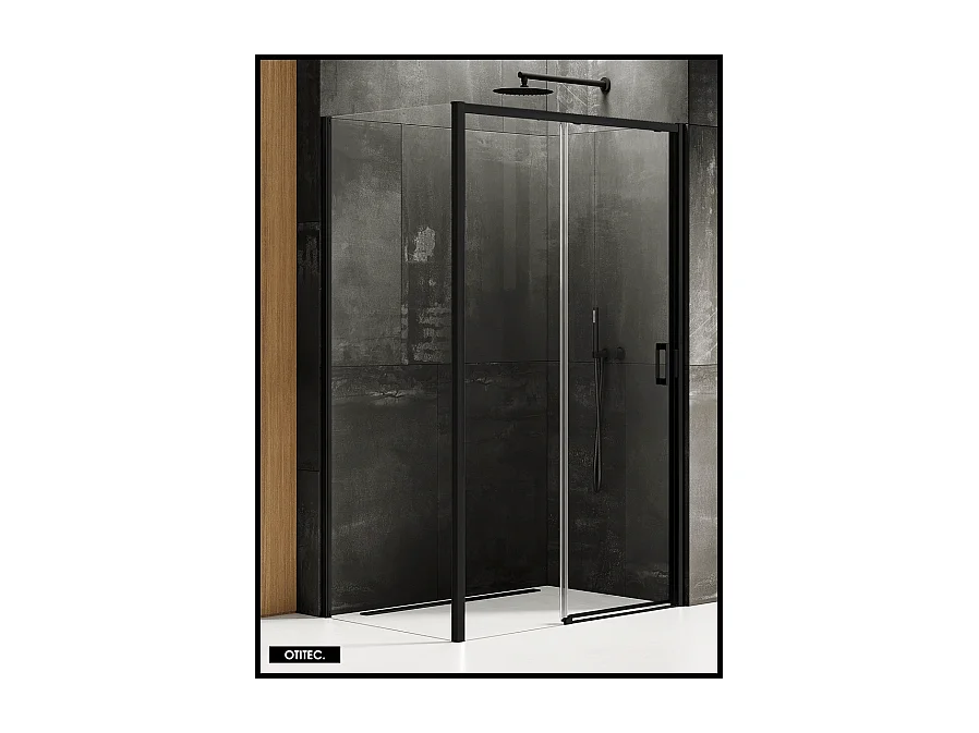 Porte de Douche avec Paroi Latérale - 130 x 100 x 200 - NOIR MAT - PRIME - GAUCHE